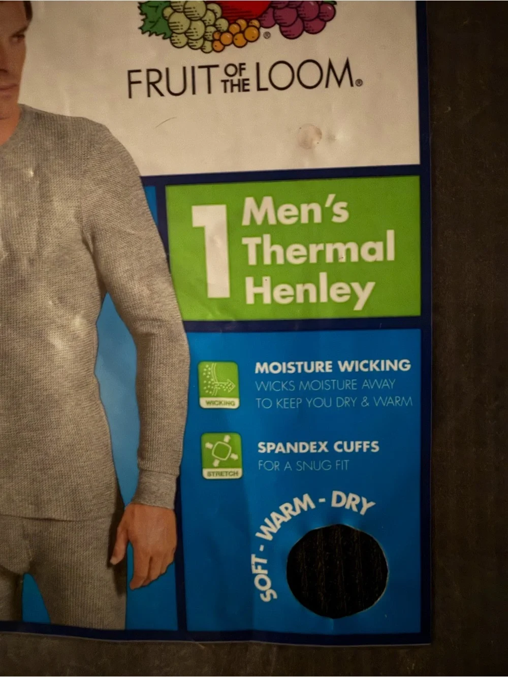 Fruit of the Loom Men's Thermal Henley - Black